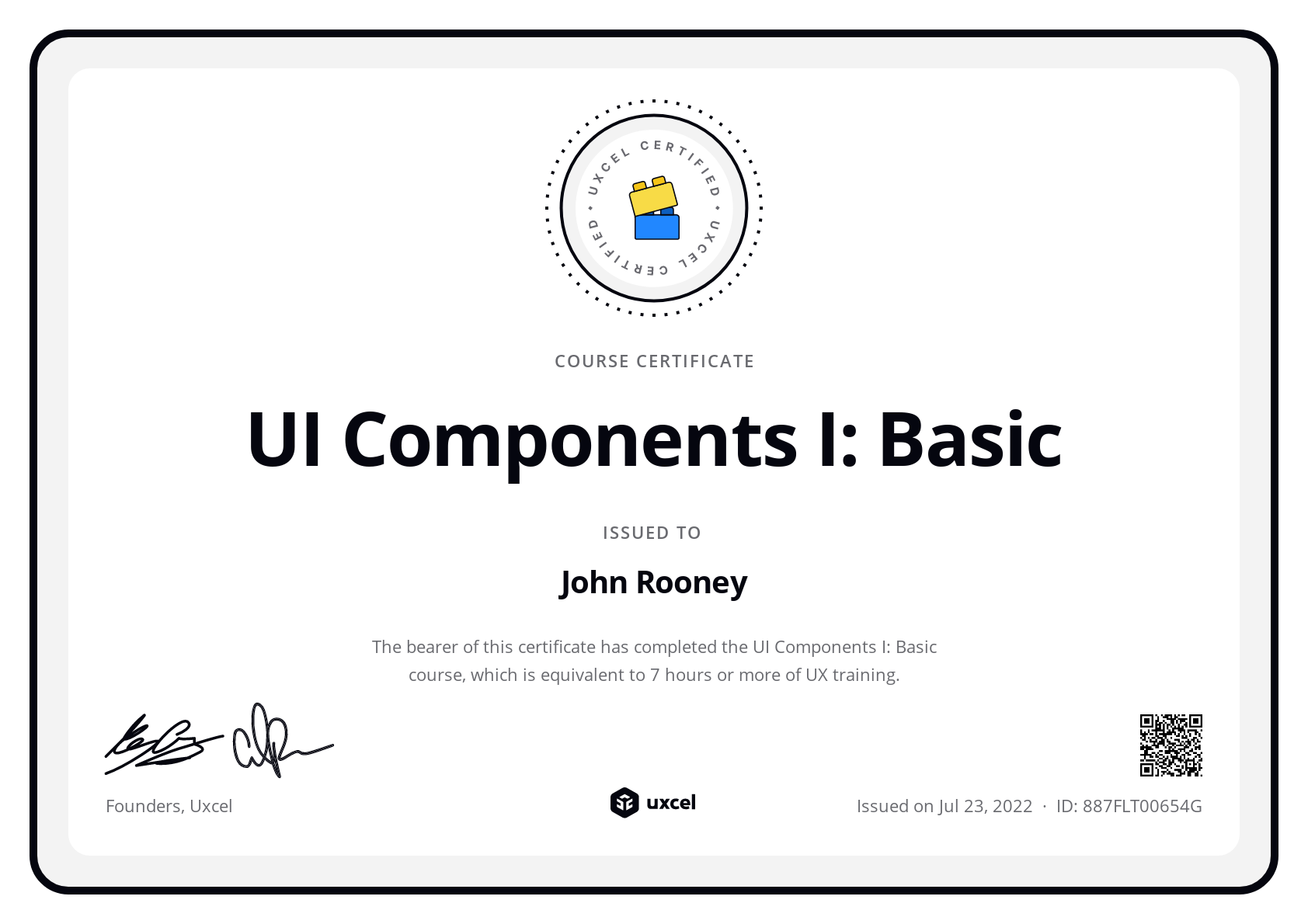 John Rooney's certificate